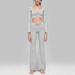 Cationic High Elastic Yoga Suit Set for Women Long Sleeved Sports Top Ruched Loose Fitting Wide Leg Pants_ecoleips.com