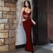 Women's 2025 Summer New Fashion Sexy Patchwork Slit Mesh Sheer Strap Dress Wholesale_ecoleips.com