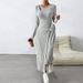 Voya Popular Women's Knitted Gray Dress With Sexy Temperament, Spicy Girl Irregular Long Skirt_ecoleips.com