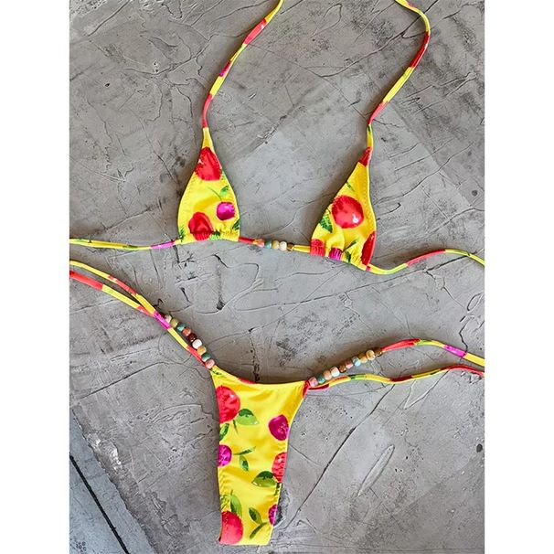 Three Piece Women's Printed Bikini Set Halter Neck Sexy Thong Swimsuit Two Piece_ecoleips.com