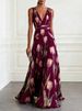 Summer Fashion Pattern Print Women Dress Sexy Sleeveless Hight Waist Draped Holiday Dress Elegant Deep V-neck Chiffon Long Dress_ecoleips.com