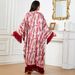 Muslim Dress Women Flowing Batwing Sleeve Abaya Dress – Red Fringe Trimmed Maxi Dress, Lightweight Polyester, Modest & Boho Chic For Women_ecoleips.com