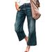 Women's Clothing Temperament Mid Waist Straight Loose Retro Washed Jeans Women's Nine Point Pants_ecoleips.com