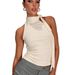 Women's Solid Color High Neck T-Shirt Sleeveless Summer Top European American Style with Tie Ribbon D24TP380_ecoleips.com