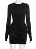 Mozision Long Sleeve Ruched Sexy Mini Dress Women Gown Elegant Satin Patchwork O Neck High Waist Club Party Dresses Fashion_ecoleips.com