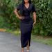 Elegant V-Neck Long Evening Dress With Rhinestone Detail - African-Inspired Formal Gown For Women, High Waist Bodycon Dress For Parties_ecoleips.com