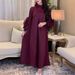 Women's Clothing Modest Abaya Dress Elegant Long Dress With Pleated Lantern Sleeves Stand Collar Loose A-Line Silhouette Solid Color Muslim Dress_ecoleips.com
