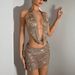 Sexy Hot Girl Strap Half Skirt Two-Piece Set Fishnet Rhinestone Music Festival Outfit Halter Top For Women_ecoleips.com
