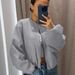 Women's Autumn/Winter Baseball Jacket Bomber Style Round Neck Drop Shoulder Lantern Sleeve Zipper Cardigan Streetwear_ecoleips.com