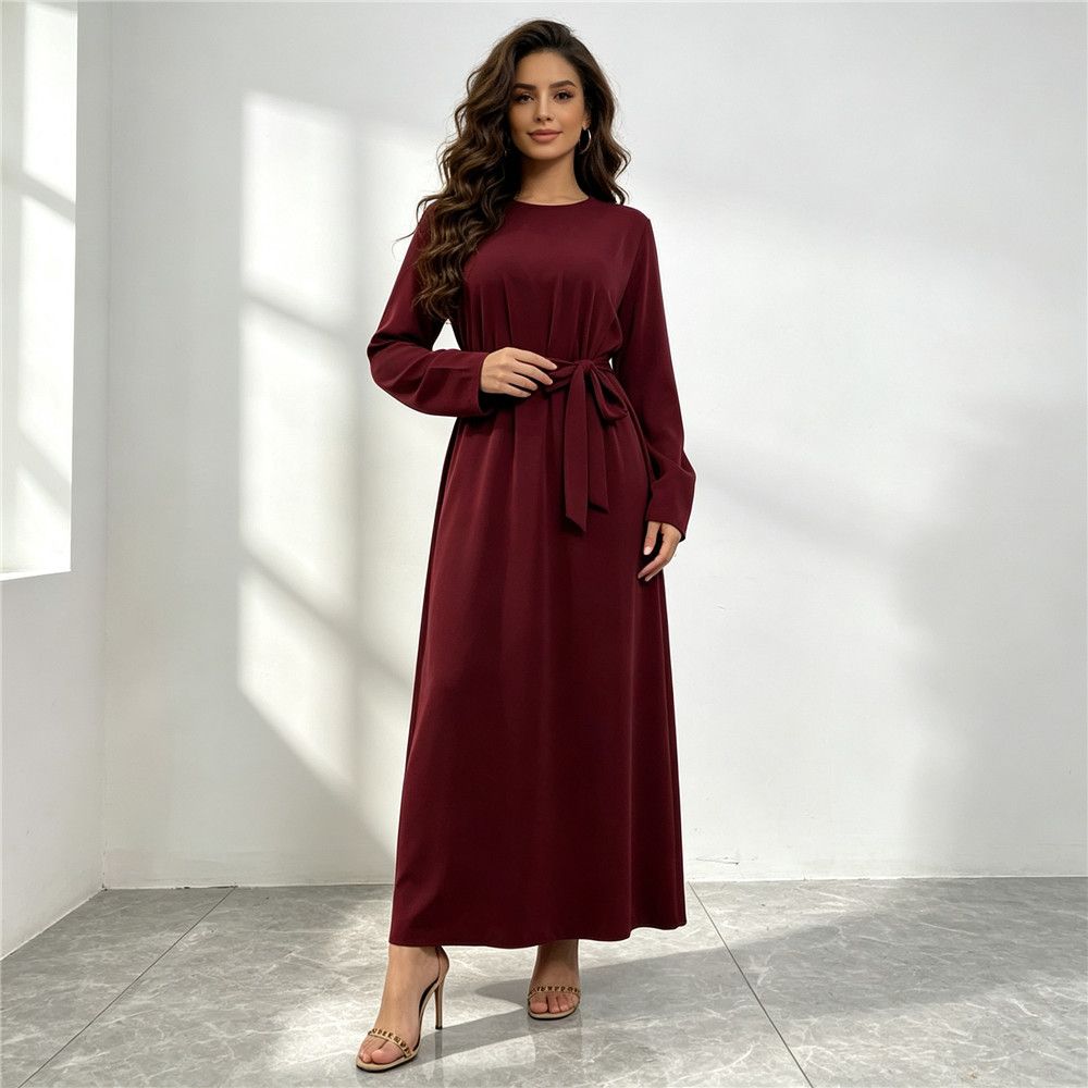 Cross Border Best Selling Simple And Versatile Nida Solid Color Dress_ecoleips.com
