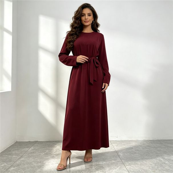 Cross Border Best Selling Simple And Versatile Nida Solid Color Dress_ecoleips.com