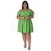 Women's Clothing Off-Shoulder Short Sleeve Midi Dress With Diamond Jacquard, Flowy Swing Dress In Waffle Texture_ecoleips.com