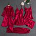 Women's Clothing Pajamas women summer ice silk sexy hot adult spring and autumn long sleeved thin women's nightgown five piece suit multi color_ecoleips.com