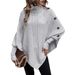 Women's Clothing Batwing Sleeve Knit Sweater - High Neck Button Detail Pullover, Soft Acrylic-Polyester Blend, Oversized Cocoon Silhouette_ecoleips.com