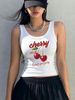 Red Cherries Sweat And Juicy Prints Sleeveless Summer Womens Cotton Singlet Slim O-Neck Ribbed Knit Vest Sporty Soft Tank Tops_ecoleips.com