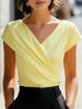 2026 European And American Temperament Elegant White V-neck Short-sleeved Slim-fitting Bag-sleeved Women's Top_ecoleips.com