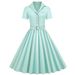 European And American Style Women's Dress Short Sleeve Retro Solid Color Large Flared Puff Skirt Summer New 2025_ecoleips.com