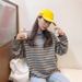 Autumn Versatile Striped Long-Sleeve T-Shirt With Loose Hood, Harajuku-Inspired Student Base Layer Top For Wholesale_ecoleips.com