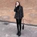 "Black Checkered Wool Blazer For Women – Oversized Casual Tweed Jacket, Relaxed Fit Spring/Fall Office Coat With Patch Pockets"_ecoleips.com