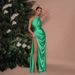 Women's Clothing One shoulder satin sexy slit dress long skirt new temperament slim dress _ecoleips.com