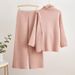 Winter Knit Turtleneck Sweater & Wide-Leg Pants Set – Button Detail Casual Outfit, Pure Color Comfortable Two-Piece For Women_ecoleips.com