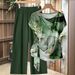 Women's Round Neck Printed Short Sleeve Knot Top And Wide Leg Trousers Set Cross Border Compatible_ecoleips.com