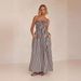 Women's Clothing Spring And Summer Striped Elastic Sexy Large Swing Pocket Suspender Dress_ecoleips.com