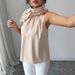 Elegant Petal Neck Halter Off-Shoulder Slim Fit Sleeveless Solid Color Top For Women_ecoleips.com