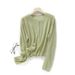25 Bamboo Knot Linen Knitted Cardigan Women's Thin Round Neck Ice Silk Jacket Loose Outer Shawl Air Conditioning Shirt_ecoleips.com