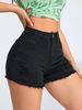 Distressed Black Denim Shorts For Women Casual Slim Fit Multi Craftsmanship Design_ecoleips.com