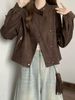 Retro Suede Cropped Jacket – Women’s Vintage Button-Up Biker Jacket In Khaki & Coffee (XS-XL)_ecoleips.com