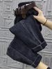 plus Size Fleece Lined Straight Leg Jeans High Waisted Slimming Cropped Dad Style Harem Pants for Women Autumn Winter Casual Fashion_ecoleips.com