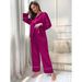 Women's Autumn And Winter Ice Silk Strips Solid Color Basic Long-sleeved Trousers Two-piece Loungewear_ecoleips.com