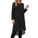 Women's Asymmetrical Chiffon Blouse round Neck Long Sleeves Casual Top Loose Fit Side Slit European American Style 2026_ecoleips.com