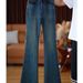 American Style Fleece-Lined High-Waisted Flared Jeans For Women, Autumn And Winter, Pear-Shaped Body, Slim Fit,_ecoleips.com