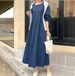 Muslim Dress Women Bohemian Denim Maxi Dress – Round Neck Long Sleeve Loose Fit Casual Elegant Dress (Black/Navy Blue/Bluish, S-2XL)_ecoleips.com