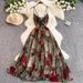 Elegant Floral Print Midi Dress for Women Summer 2025 Style Fashionable Full Skirt Sophisticated Youthful And Flattering_ecoleips.com