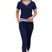 Breathable V-Neck Top And High-Waisted Trousers Set, Women's Casual Comfort Two-Piece Outfit For Spring And Summer_ecoleips.com