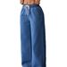 Women's Clothing High-Waisted Wide-Leg Pants Drawstring Elastic Waist Jeans Suitable_ecoleips.com