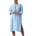 Cross-Border European And American Independent Station Loose Plus Size Button Solid Color Dress Women's_ecoleips.com