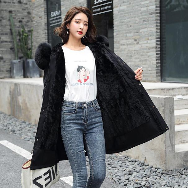 Women's Clothing women's cotton padded coats mid length large fur collar plus velvet cotton padded jackets down cotton padded jackets cotton jackets_ecoleips.com