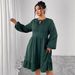 Women's Clothing Plus Size Clothes "Bohemian Patchwork Cotton-Linen Dress – Puff Sleeves & Hollow Out Design, Loose Fit High Waist Maxi Skirt"_ecoleips.com