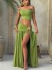 Sexy Off-Shoulder Crop Top & High-Waist Pleated Skirt Set With Metallic Detail – Beach Holiday Two-Piece Outfit For Women_ecoleips.com
