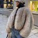 Women’s Short Faux Fox Fur Jacket – Casual Streetwear Coat With Slouchy Drop Shoulder (3 Neutral Tones, 5 Sizes)_ecoleips.com