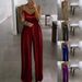 Elegant Wide-Leg Jumpsuit With Beaded Straps & Cinched Waist – Summer Women's Fashion In Metallic Colors (S-5XL)_ecoleips.com