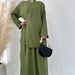 Modest Abaya Dress Middle East Dubai Style Solid Color Top Skirt Suit Abaya Casual Lace Women's Fashion_ecoleips.com