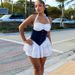 Women's Backless Off-Shoulder Denim Mesh Patchwork Dress American Style Princess Design Summer Thin Fashion Dress_ecoleips.com
