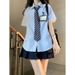 Women's Japanese Style JK Uniform Striped Shirt Loose Fitting Versatile Unique Blouse New Summer Top_ecoleips.com
