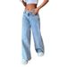 European And American Foreign Trade Women's Clothing Cross-Border Retro Draped Jeans Summer High Waist Wide Leg Loose_ecoleips.com