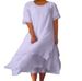 Women's Clothing Fashion Casual Double Layer Slit Short Sleeved Round Neck Dress_ecoleips.com